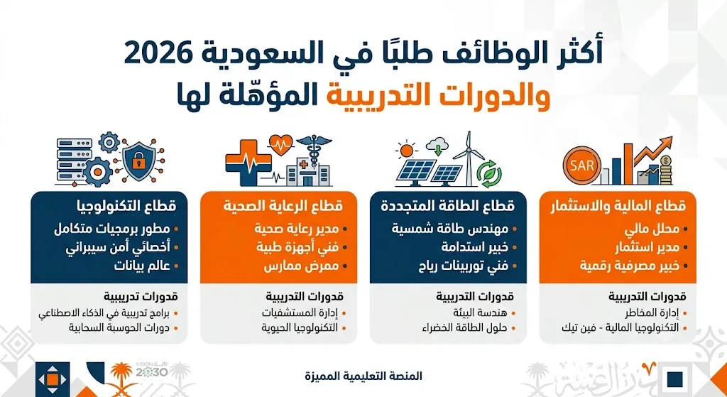 أكثر الوظائف طلبًا في السعودية 2026 والدورات التدريبية المؤهِّلة لها